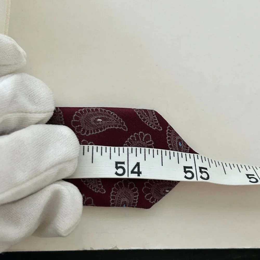 Vintage Christian Dior Mens Burgundy Red Neck Tie Paisley Polyester Woven Italy